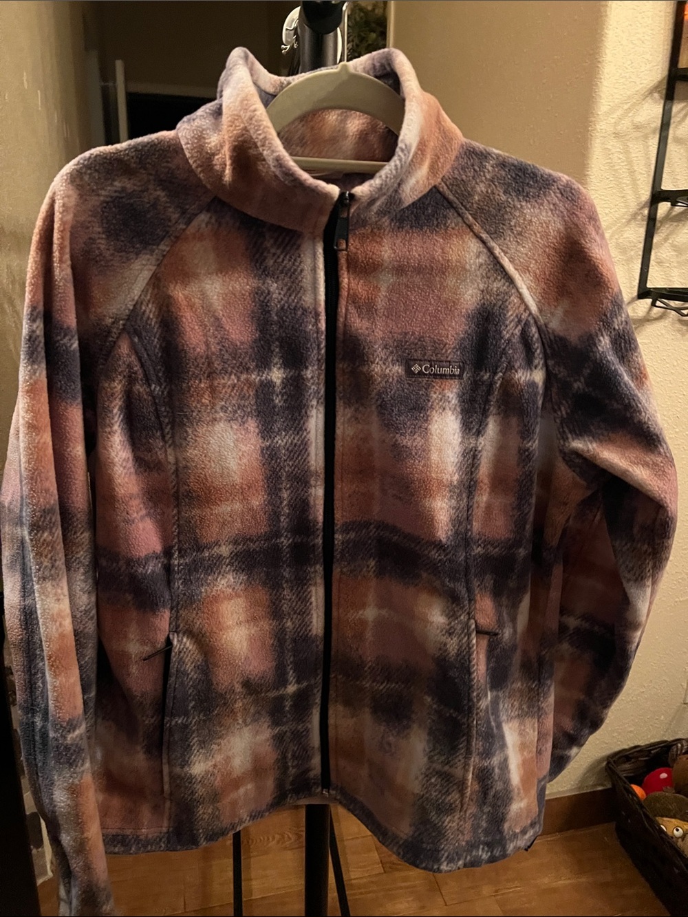 Columbia Pink and Blue Plaid Fleece Performance Jacket